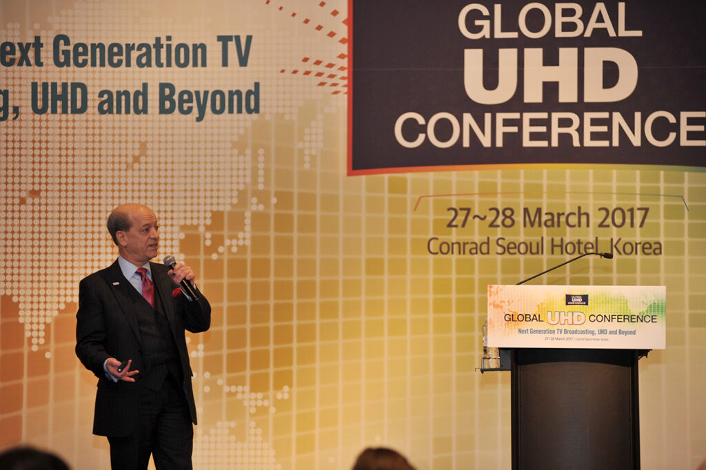 Skip Pizzi speaking at Global UHD Conference in Seoul, Korea.